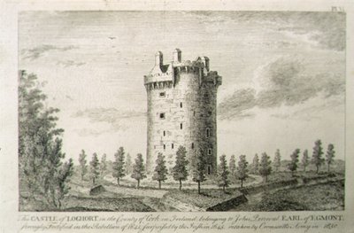 ジョージ・バーチュー著「Scenery and Antiquities of Ireland」より、アイルランド・キルケニー郡ケルズ男爵領ハウエル城。 作： William Henry (after) Bartlett
