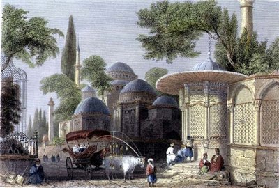 ロバーツ・サンズ（1792-1855）が彫刻した「チャザーデの噴水とモスク」1850年頃（アクアチント 作： William Henry (after) Bartlett