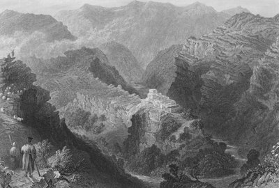 ジュニ近くの城、レバノン山 作： William Henry Bartlett