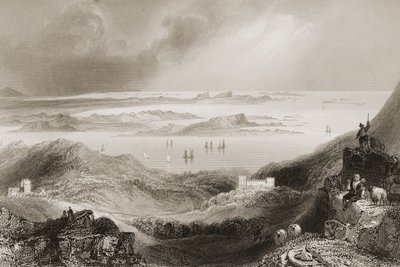ジョージヴァーチュー作「アイルランドの風景と古代」（1860年代）のゴールウェイ州コネマラのクリフデン城 作： William Henry Bartlett