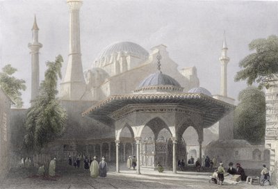 イスタンブールの聖ソフィアの裁判所と噴水、J。レダウェイの刻印、1850年頃（アクアチント） 作： William Henry Bartlett