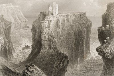 1860年代のジョージ・バーチューによる「アイルランドの風景と古代」からの北アイルランド、アントリム州ダンセベリック城 作： William Henry Bartlett
