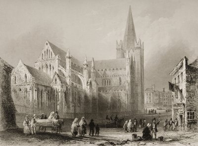1860年代のジョージ・バーチューによる「アイルランドの風景と古代」からのダブリンの聖パトリック大聖堂の外観 作： William Henry Bartlett