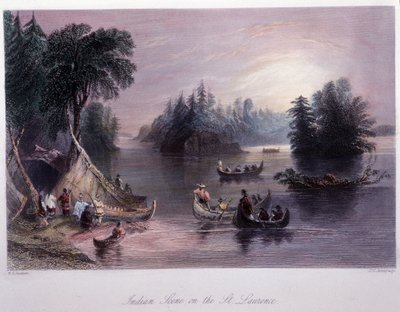 サン・ローラン川のほとりのインディアンの野営地 - バートレットW.H.著「Canadian scenery illustrated」による。 作： William Henry Bartlett