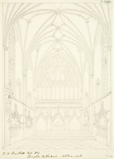 ブリストル大聖堂のレディ・チャペルから東を望む（鉛筆・水彩・紙 作： William Henry Bartlett