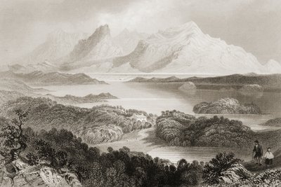 1860年代のジョージ・バーチューによる「アイルランドの風景と古代」からのゴールウェイ州コネマラ、ギャロミン湖 作： William Henry Bartlett