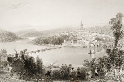 1860年代のジョージ・バーチューによる「アイルランドの風景と古代」からのロンドンデリー、北アイルランド、ロンドンデリー 作： William Henry Bartlett