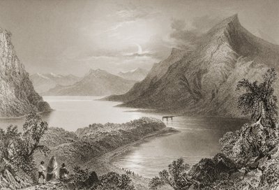 1860年代のジョージ・バーチューによる「アイルランドの風景と古代」からのゴールウェイ州コネマラのイナ湖 作： William Henry Bartlett