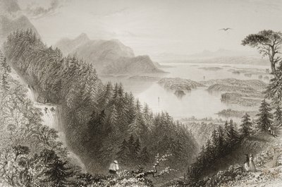 1860年代のジョージ・バーチュー著「アイルランドの風景と古代」から、アイルランド、キラーニー郡、ロワーレイクとタークレイクス 作： William Henry Bartlett