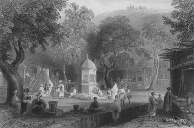 市場のシーンと噴水、アンティオキア 作： William Henry Bartlett