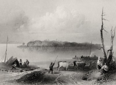 チャールズクルソン（1815-89）によって彫刻された海軍の島、カナダ、オンタリオ、ナイアガラ川 作： William Henry Bartlett