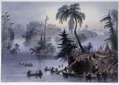 サウザンド・アイルズの風景。Camp and Boats, Mille îles - Bartlett W. H. による「Canadian scenery illustrated」の中で。 作： William Henry Bartlett