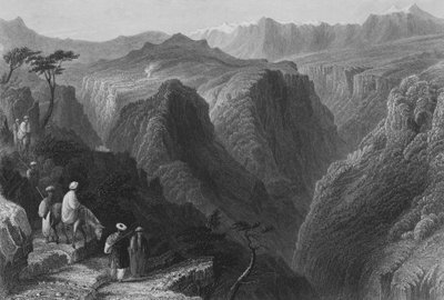 カデシャの谷、または聖なる谷の上のレバノン山のシーン 作： William Henry Bartlett