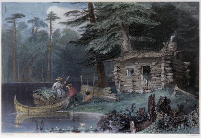 ショーディエール湖の小さな入植者の家 - W.H.バートレット著「Canadian scenery illustrated」（ロンドン）より 作： William Henry Bartlett