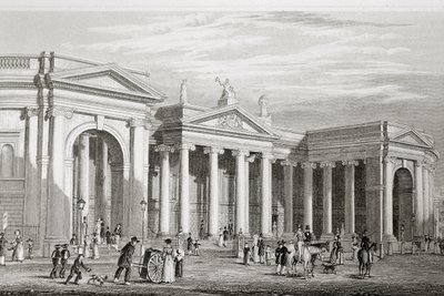 1729年代にジョージヴァーチュー作「アイルランドの風景と古代」から1860年に建てられたアイルランド銀行、ダブリン 作： William Henry Bartlett