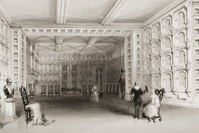 1860年代のジョージ・バーチューによる「アイルランドの風景と古代」からのアイルランドのダブリン郡マラハイド城のオークルーム 作： William Henry Bartlett