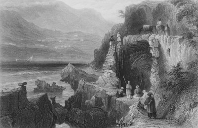 ベリウからトリポリまでのルートにあるシリアのケルスアン湾の聖ジョージの墓 作： William Henry Bartlett