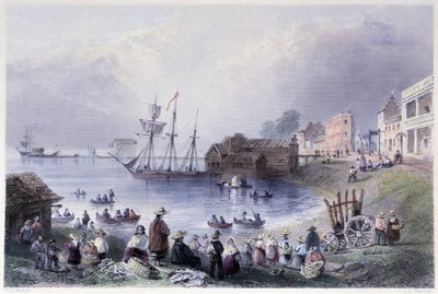トロントのファースト・マーケット - バートレットW.H.の「カナダの風景図鑑」に掲載されています。 作： William Henry Bartlett