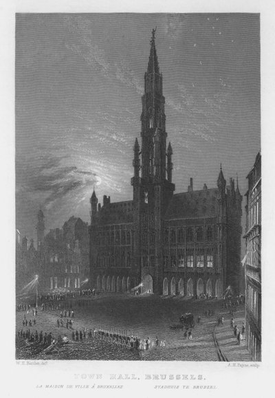 ブリュッセルの市庁舎（彫刻 作： William Henry Bartlett