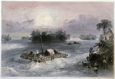 シダーズ村への木材と急流の輸送 - バートレットW.H.著「図説カナダの風景」より 作： William Henry Bartlett