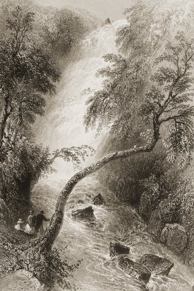 ターク滝、アイルランド、キラーニー州、ジョージヴァーチュー作「アイルランドの風景と古代」1860年代 作： William Henry Bartlett