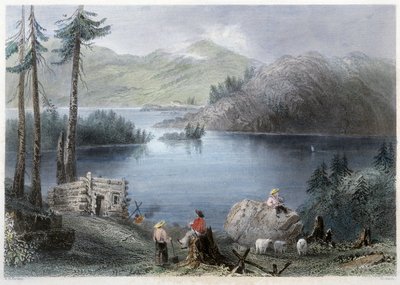 湖と国境の眺め - Bartlett W. H. 著「Canadian scenery illustrated」より 作： William Henry Bartlett