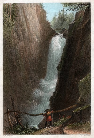 アール ゴッタルド山塊、スイス アルプスのアールの滝。 1850年頃（彫刻） 作： William Henry Bartlett