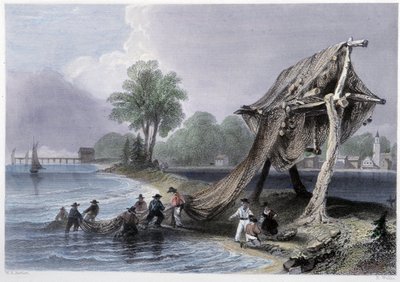 ウェリントン、オンタリオ湖での釣り - バートレットW.H.著「Canadian scenery illustrated」にて 作： William Henry Bartlett