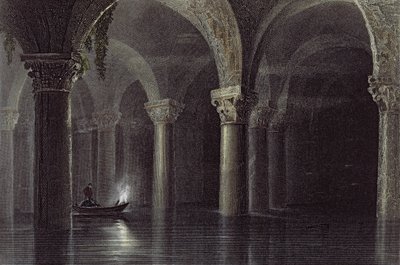イェレバタンセライ（水槽）イスタンブール、JTウィルモアの刻印、1850年頃（アクアチント） 作： William Henry Bartlett