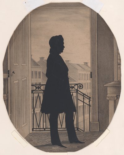 開いた窓の前の青年のシルエット（右向き） 1860年以前 作： William Henry Brown