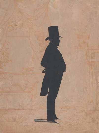 1828-83年、シルクハットと尻尾をつけた見知らぬ男のシルエット。 作： William Henry Brown