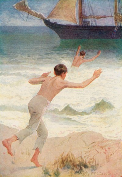 ジャックが海に飛び込むのと同時に船外に飛び込んだ 作： William Henry Charles Groome