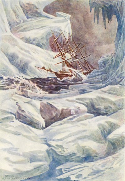 氷の世界、あるいはイルカ号の捕鯨クルーズのイラスト（カラーリトグラフ） 作： William Henry Charles Groome