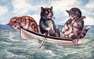 ユーモラスな猫のポストカード（カラーリトグラフ） 作： William Henry Ellam