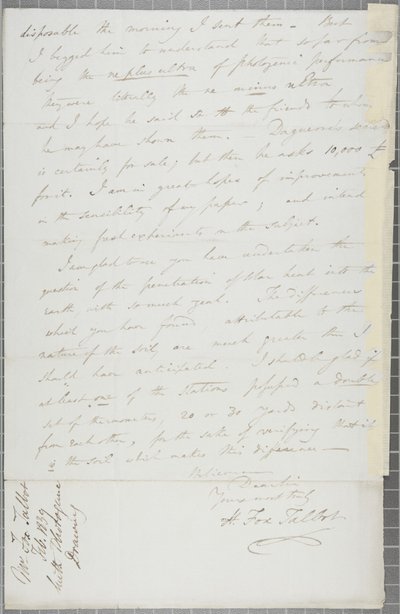 ウィリアムヘンリーフォックスタルボットからジェームズデイビッドフォーブスへの署名入り手紙、1839年 作： William Henry Fox Talbot