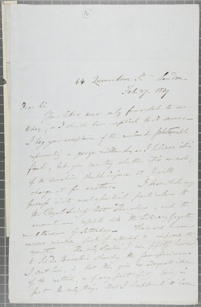 ウィリアムヘンリーフォックスタルボットからジェームズデイビッドフォーブスへの署名入り手紙、1839年 作： William Henry Fox Talbot