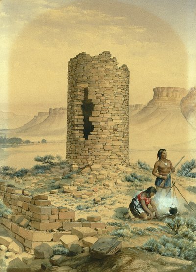 古代の石造りの円形タワー、1875年 作： William Henry Holmes