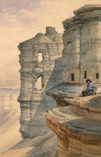 1878年、コロラド州リオ・マンコスの崖の家。 作： William Henry Holmes