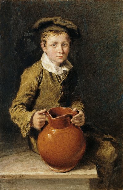 投手とベンチに座った少年、1839年 作： William Henry Hunt