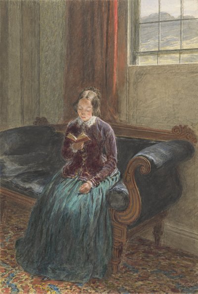 ウィリアムハント夫人と呼ばれる女性の読書、c.1835（紙のグラファイトの上にガッシュとトイレ） 作： William Henry Hunt