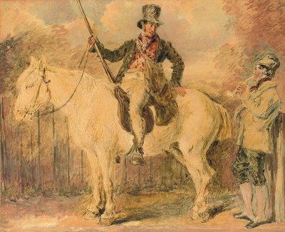 馬のゲームキーパーと会話する別の男 作： William Henry Hunt