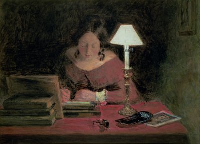 ランプライトによる少女の執筆、1850年頃 作： William Henry Hunt