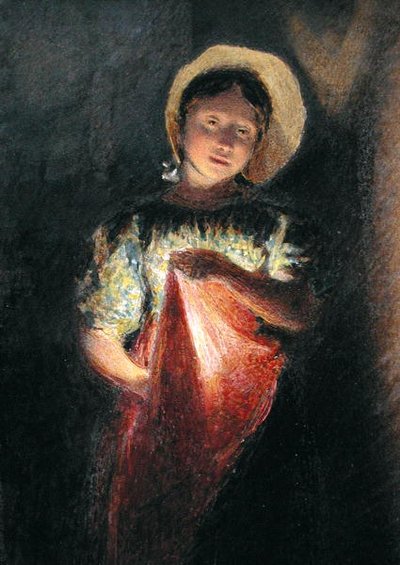 キャンドルライトの少女（水彩・紙） 作： William Henry Hunt