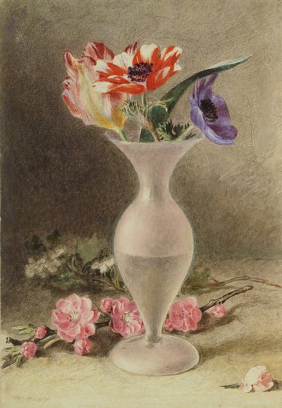 ガラスの花瓶と花 作： William Henry Hunt