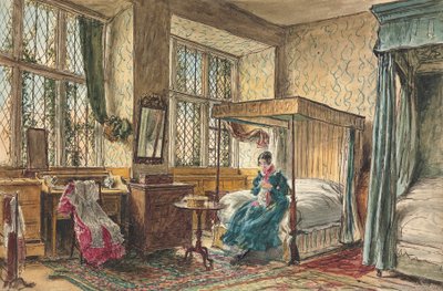 ダービーシャーのハードウィックホールの寝室で縫うミスムーア 作： William Henry Hunt