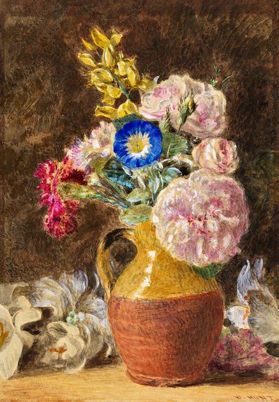 茶色と子鹿の水差しの混合花、c.1860 作： William Henry Hunt