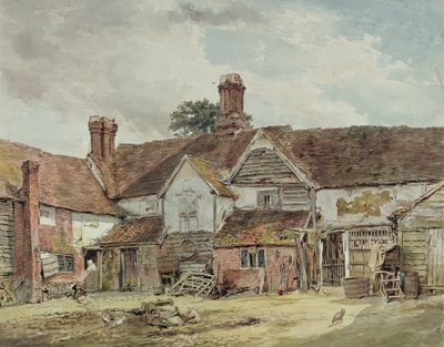 古い農場の建物、1815年頃（紙に黒鉛の上にトイレ） 作： William Henry Hunt