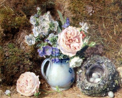 花と巣の静物画 作： William Henry Hunt