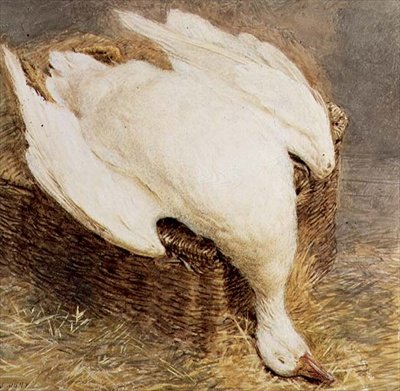 死んだガチョウとバスケットの静物画 作： William Henry Hunt