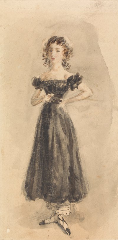 黒いイブニング ドレスを着た、巻き毛のある少女の習作 作： William Henry Hunt